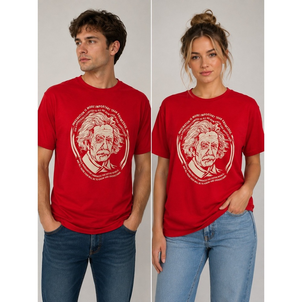Albert Einstein Quote Red Delta Pro Weight Adult Large Science Tee